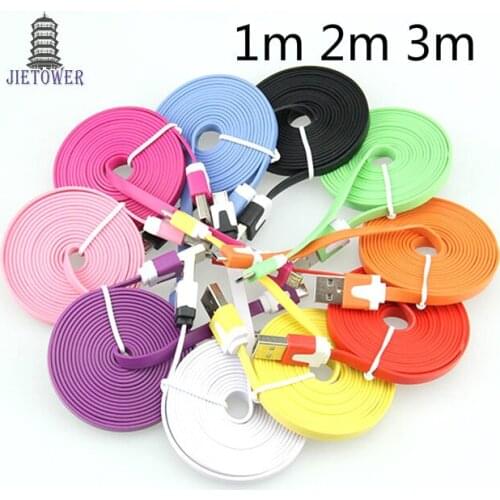 300pcs/lot Micro 5pin v8 USB Flat Noodle Sync Data Charger Cable 1m 2m 3m Cord for Galaxy S5 s6 s7 For Android Phone Wholesale