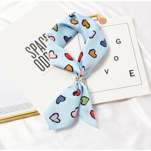 50*50cm 2021 New Sweet Hearts Prints Women Casual Multifunction Polyester Small Square Wraps Head Scarf Handkerchief