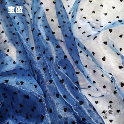 50x150cm(0.5m) Love Flocking Fabric Plush Little Heart Organza Jumpsuit Fluffy Skirt Stiff Diy Glitter Organza Fabric Royal Blue
