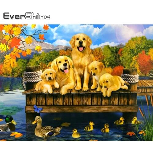 Evershine Diamond Embroidery Dog Animal Cross Stitch Diamond Painting Lake Kit Picture Rhinestone Mosaic Duck DIY Home Decor