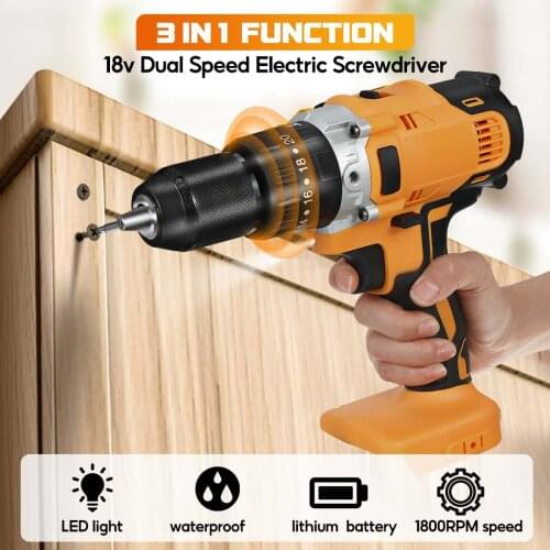 3 in 1 13mm Cordless Impact Electric Drill 90NM 2 Speed Screwdriver Mini Wireless Power Driver Tools for Makita 18V Battery