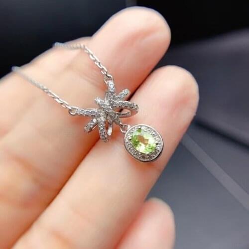 Chrame Sterling Silver Gemstone Pendant 4mm*5mm Natural Peridot Pendant for Party 925 Silver Peridot Jewelry