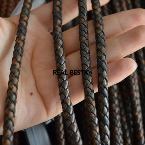 D056 5m/lot approx 6mm Braided Leather Strap Woven genuine Leather Cord for Bracelet Making Distressed leather straps real cow