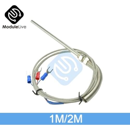 Stainless Steel Shield 100cm 200cm 1m/2m Probe Tube RTD PT100 Temperature Sensor with 3 Cable Wires for Temperature Controller