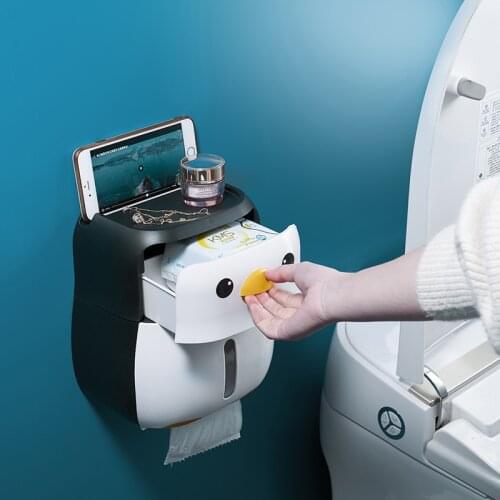 Penguin Shape Toilet Paper Holder Waterproof Wall Mounted Roll Paper Holder Plastic Punch Free Tissue Box Bathroom Accessories