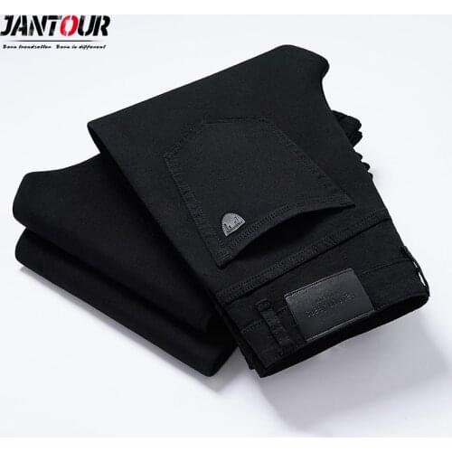 Large Size 40 42 Mens Black Jeans New Cotton Elastic Straight Trouser Male Fashion Business Denim Pants Brand Clothing