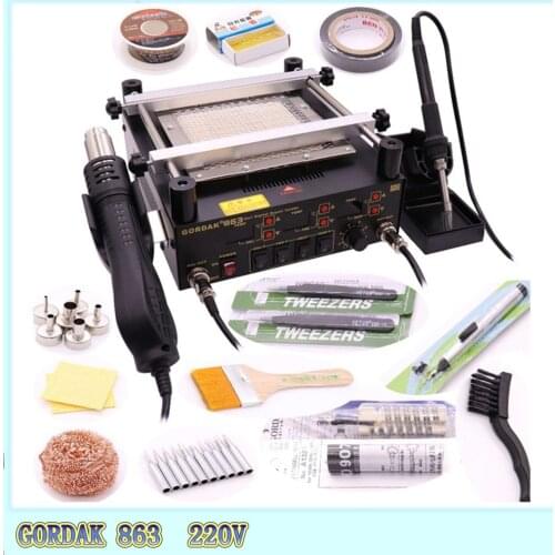 Gordak 863 hot air gun BGA rework soldering station + infrared free gift infrared preheating station + electric iron