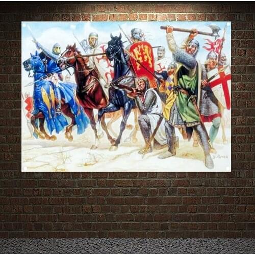 Medieval Crusades Paintings Wall Art Knights Templar Armor Banners Flags Vintage Templar Battles History Poster Interior Decor 9