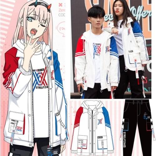 Darling in the franxx 02 Zero Two Cosplay Hooded Wind Coat Jacket Long Sleeve T-Shirts Trousers Spring Autumn Unisex Tops Set