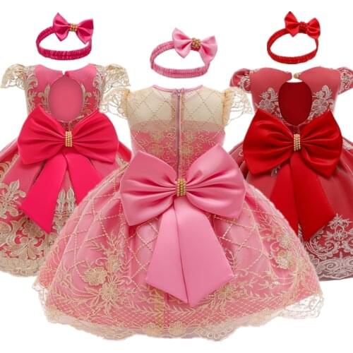 Red Christmas Baby Girls Dress First Birthday Party Baptism Gown 12 18 24 Months Toddler Newborn Girl New Year Princess Costume