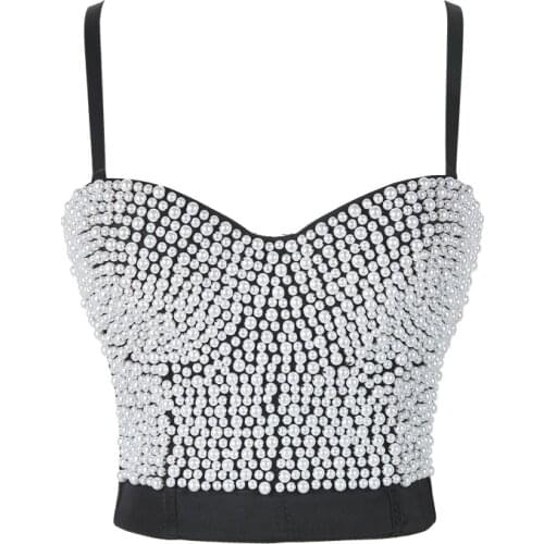 Sexy Pearl Women Crop Top Bustier bra Top Slim Fit Night Club party Wedding Wear Top luxury Tank Top 2021 Women top