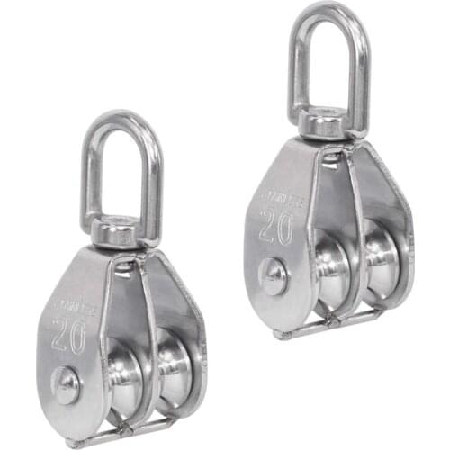 M20 Double Pulley Stainless Steel Wire Rope Crane Double Wheel Swivel Lifting Rope Pulley Block(2Pcs)
