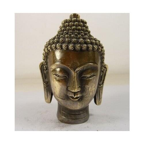 Copper Brass CHINESE crafts Asian Elaborate Chinese old handmade copper Buddha Sakyamuni head statue