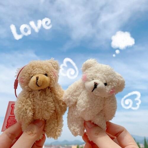 Cartoon Soft Lovely Bear Doll Keychain Brown White Car Bag Accessories Cute Plush Men Women Couple Keyring Lover Pendant Lanyard