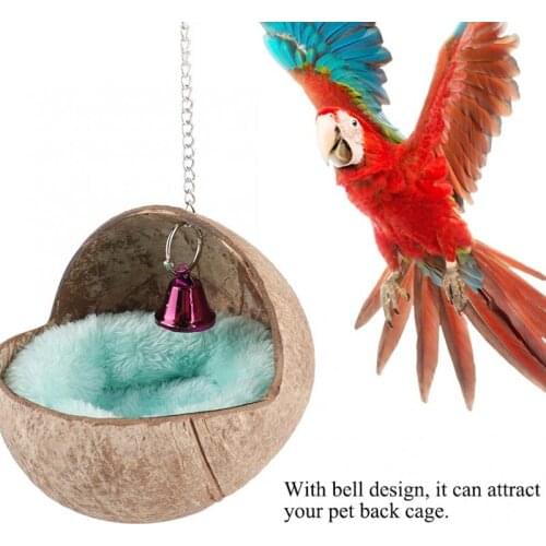 Natural Coconut Shell Bird Nest House Warm Hammock For Soft Plush Bird Cage Hanging Bed Toy Cave Comfortable Hamster Toys