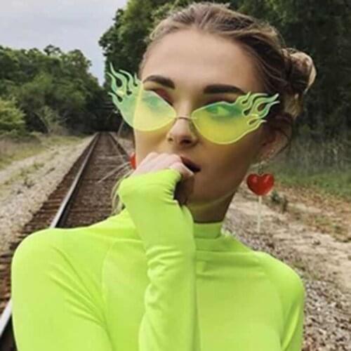 Fashion Fire Design Rimless Sunglasses Hot Sale Decorative Sun Glasses Lunette Oculos Feminino Female Eyeglasses Gafas