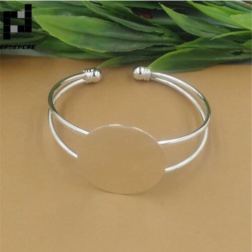 BASEHOME Bracelet Settings Cabochon Blank Base Trays Bezel for 25/30mm Cabochon Cameo DIY Bracelet Handmade