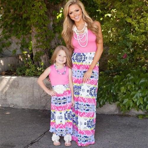 Mother Daughter Mommy and Me Dresses Mum Mom and Daughter Matching Clothes Family Clothing for Kids Girl Long Dress Beach Wear