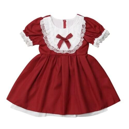 Christmas Princess Dress 0-5 Years Baby Girls Retro Bowknot Puff Sleeve Lace-up Formal Gown Dress For Prom Party