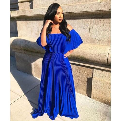 Boho Sexy Off Shoulder Pleated Long Maxi Floor-Length Dress Bohemian Vacation Beach Elegant 2021 Women Fashion RH55