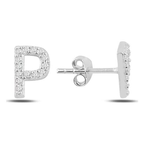 Silver 925 Sterling-P-Letter Earrings
