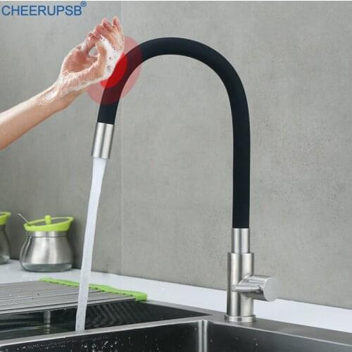 Smart Sensor Kitchen Faucet Automatic Touch Tap Hot Cold Mixer Grifo Stainless Steel Black Kraan Modern 360 Degree Rotation Taps