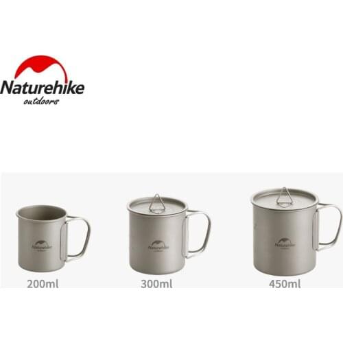 Naturehike 200ML 300ML 450ML Ultralight Titanium Cup Outdoor Camping Picnic Water Cup Mug with Foldable Handle