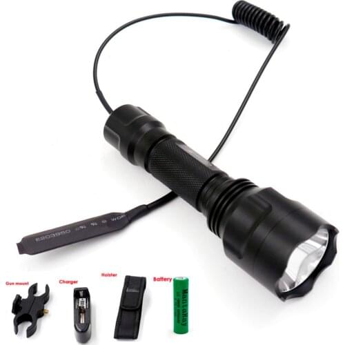 C8 CREE XP-L HI V3 LED Flashlight AMC7135 Camping Torch Lanterna+Gun mount+Remote switch+Holster+Charger+18650 battery