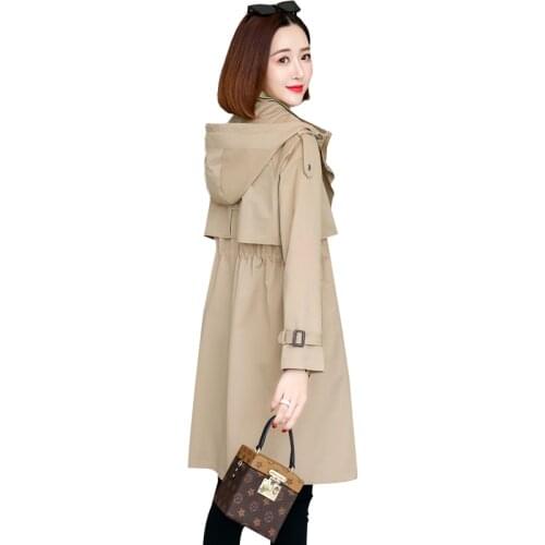 Trench coat womens coat medium long section spring 2020 new womens plus size coats Slim women Slim fit simple hooded overcoat