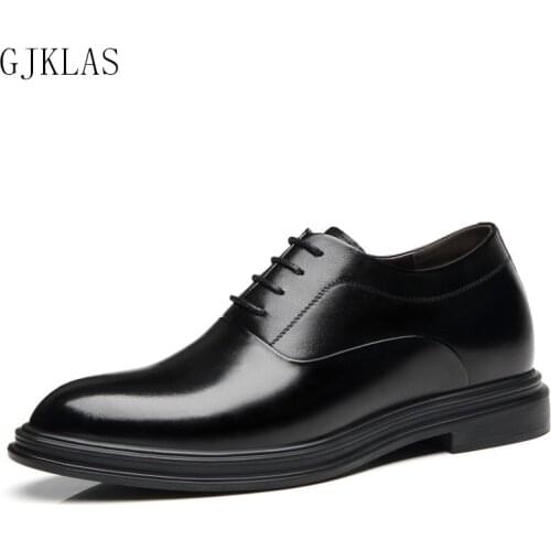 Height Increase 6/8CM Men Basic Dress Shoes Cow Split Leather Office Formal Shoes Male Derby Shoes Black Chaussures Oxford