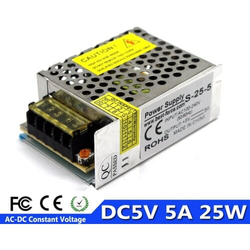 Universal 5V 5A 25W Regulated Switching Power Supply Transformer AC To DC5V SMPS for LED Strip Light Display Lighting CNC CCTV