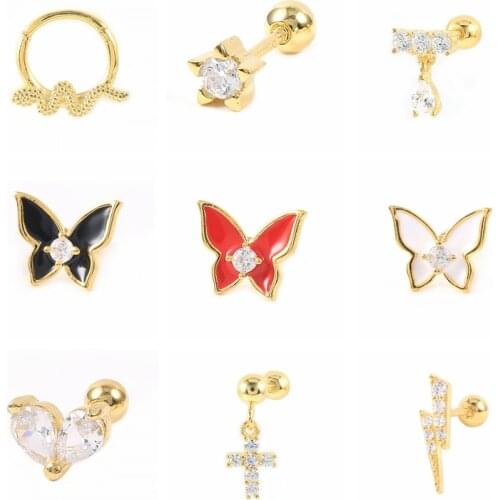 Viny Mini Drop Butterfly Lightning Cross Pendientes 925 Sterling Silver Earrings For Women Piercing Stud Earrings 2021 Trend