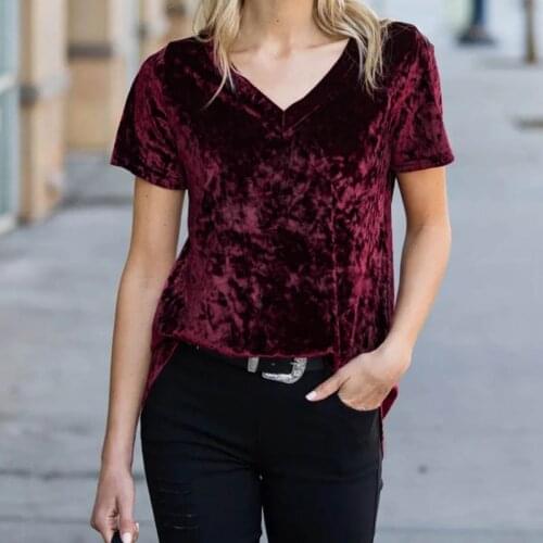 Gold Velvet Blouse Short Sleeve V-neck Casual 2021 Summer New Tops Fashion Velvet Comfortable Wild Lady Blouse