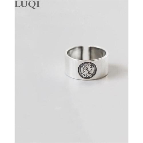 Womens Fashion Glossy Embossed Queen Head S925 Silver Opening Adjustable Rings R499