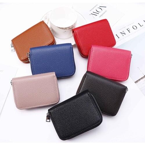 PU Leather Women Wallets Girls Tassel Solid Color Litchi Pattern Short Purse Cute Credit Card Holder Blocking Zipper Thin Purse