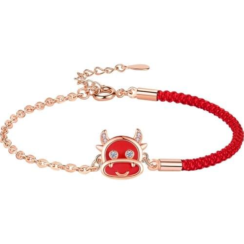 Authentic S925 Sterling Silver Rose Red Cow Bracelet Bangle For Women Girl Lady Wedding Birthday Gift