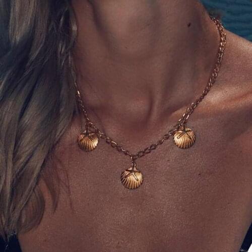 1 Pcs Women Necklaces Simple Gold Starfish Shell Pendant Necklace Bohemian Charm Choker Beach Jewelry Accessories Long 49 CM