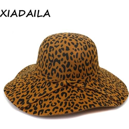 2020 winter fedora hats for women fashion Flat wide Brim Wool Felt Jazz Fedora Hats for men Leopard goth top vintage wedding Hat