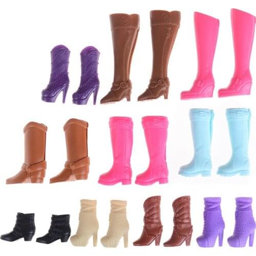 Fashion Colorful Boots Assorted Casual High Heels Long Barrel Cute Shoes Clothes For Doll Accessories Toys Mixed Style 1 pair