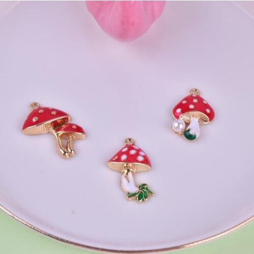 10pcs/pack 3D Mushroom Enamel Metal Charms for Earring DIY Jewelry Accessories
