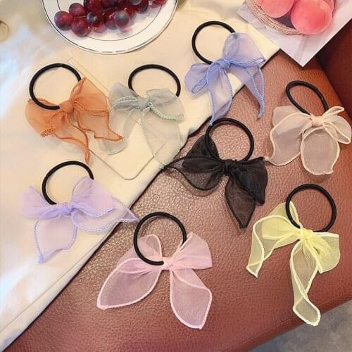 20pcs/lot Temperament Bowknot Hair Elastic Chiffon Streamer Hair Elastic Ornament Hair Accessories for Women