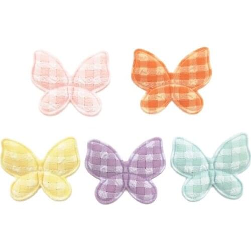 50Pcs/LOT 3.2*2.5CM Padded Reticulated Plaid Cloth Butterfly Applique For DIY Hair Clip And Hairband Accessories Patches