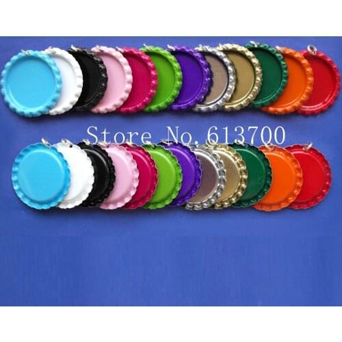 New Arrival 600 Pcs Both Side Colored Flattened Bottle Caps With Holes & Jump Rings For Jewelry Craft Flat bottlecaps 12colors