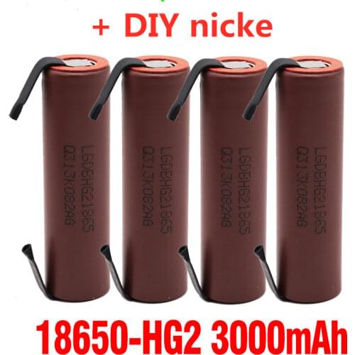 Battery 18650 HG2 3000mAh with strips soldered batteries for screwdrivers 30A high current + DIY nickel inr18650 hg2