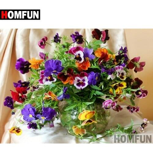 HOMFUN 5D DIY Diamond Painting Full Square/Round Drill "Bright flowers" 3D Embroidery Cross Stitch gift Home Decor A02029