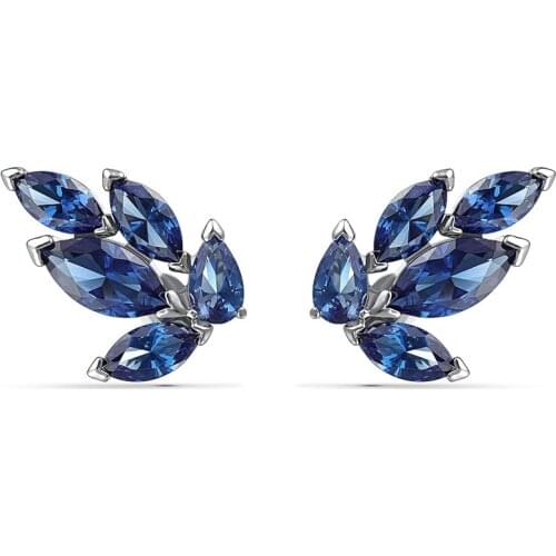 Sparkling Blue Crystal Big Stud Earrings for Women Girls Student 925 Sterling Silver Angel Wings Large Bridal Wedding Earrings