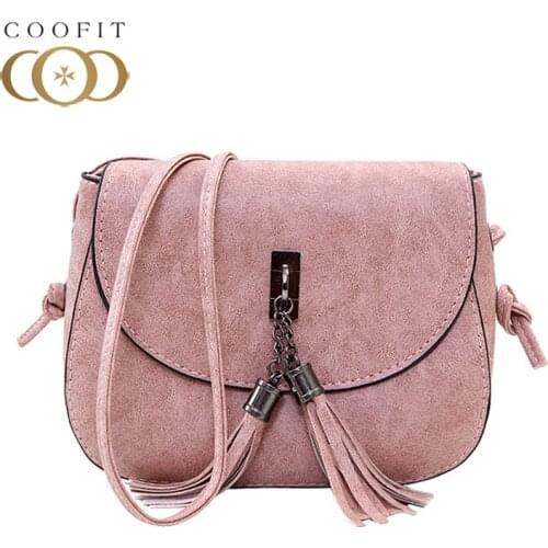Coofit Retro Tassel Bags Female Fashion Mini Saddle Bag Vintage Crazy Horse Pattern Pu Leather Crossbody Bag Girl Messenger Bags
