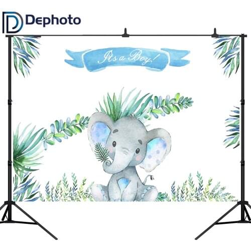 DePhoto photography background baby shower birthday party little elephant watercolor Leaf children backdrop photo prop