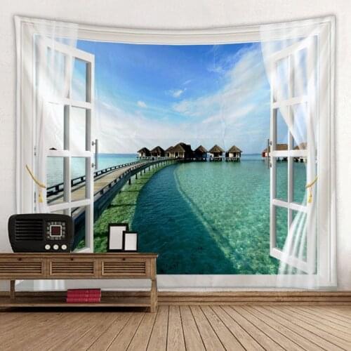 Windows Scenery Tapestry Wall Hanging Cloth Bed Spread Beach Towel Table Cloth Yoga Mat House Decoration Living Room Decoration