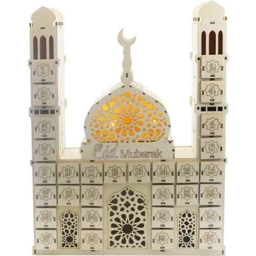 Eid Mubarak Countdown Calendar DIY Ramadan Ornaments Wooden Drawer Party Decor HX6D